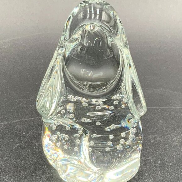Snoopy Dog Paperweight Clear Art Glass with Controlled Bubbles 4" Long - Picture 5 of 6